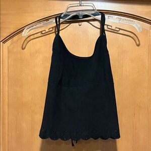 Women's Black Lace-Trim Camisole Open Back Tank Top
